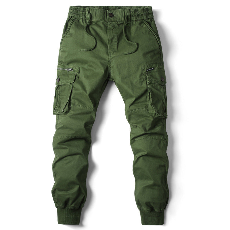 Solid Color Skinny Pants Multi-pocket Men's Working Pants