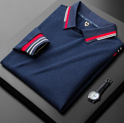 Autumn Thin Casual White Polo Shirt Men's Long Sleeve