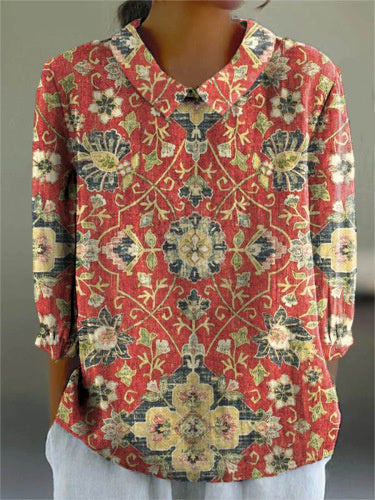 Printed Loose Casual Women's Lapel T-shirt