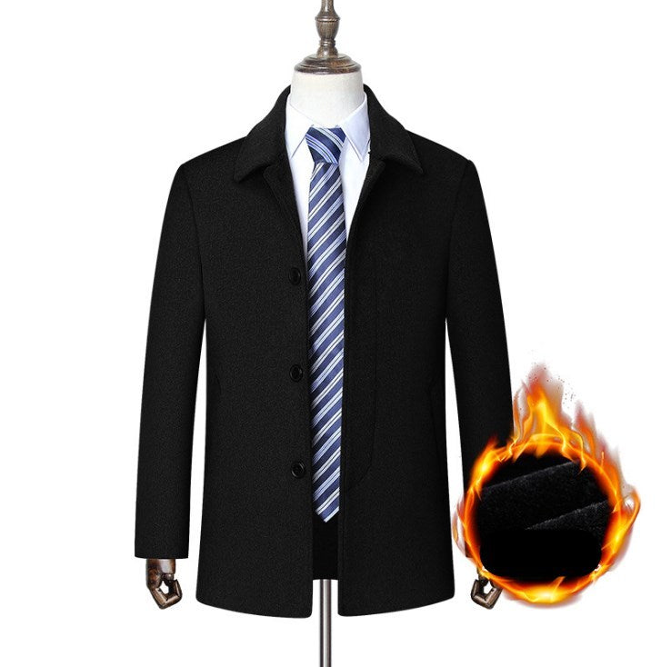 Middle-aged men's coat long men's large fur collar plus velvet quilted thick wool windbreaker