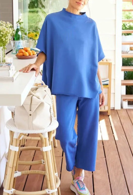 Casual Dolman Sleeve Pullover Wide Leg Pants Suit