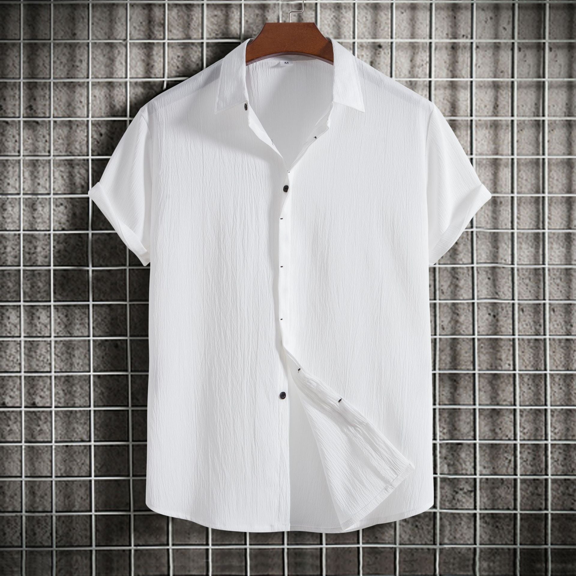 Summer New Men's Short-sleeved Shirt Loose Solid Color Buttons Short Sleeve