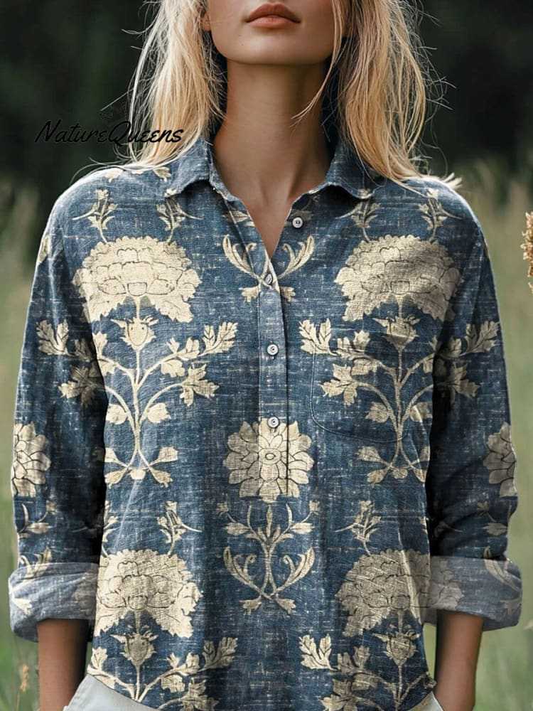 Fashion All-matching Printed Casual Half-open Lapel Shirt