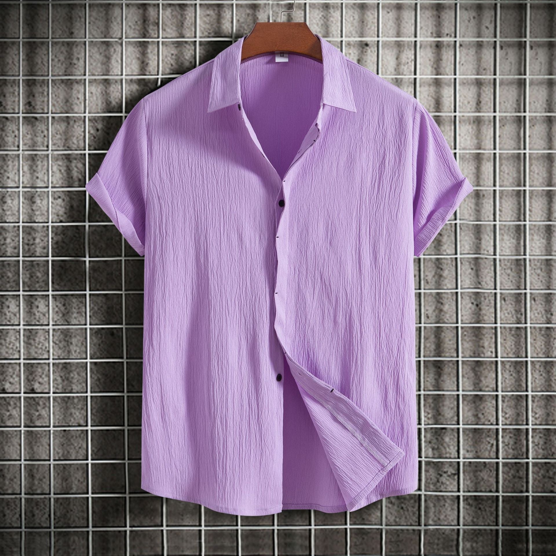 Summer New Men's Short-sleeved Shirt Loose Solid Color Buttons Short Sleeve