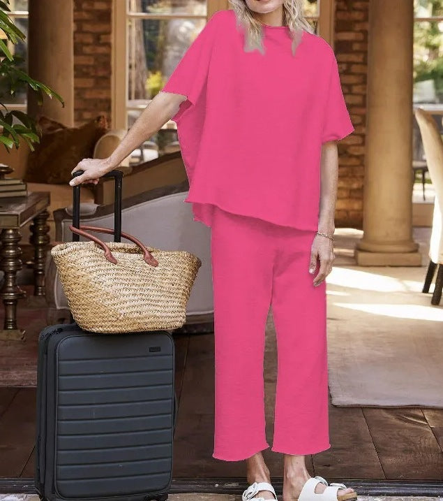 Casual Dolman Sleeve Pullover Wide Leg Pants Suit