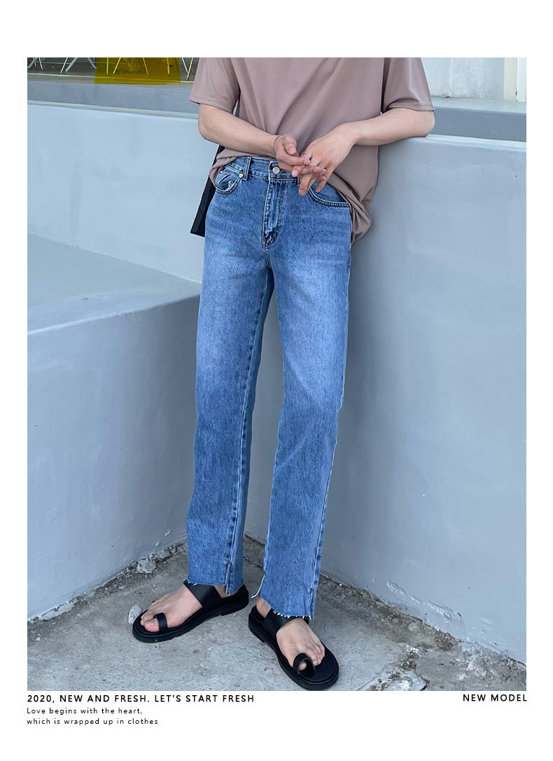 Net Red All-match High Street Raw-edge Wide-leg Pants Couple Pants