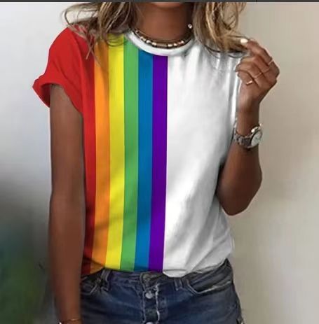 Women's T-shirt Green Blue Pink Printed Short Sleeve Casual Weekend