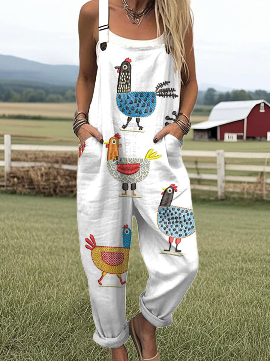 Women's Printed Pocket Wide Leg One-piece Trousers