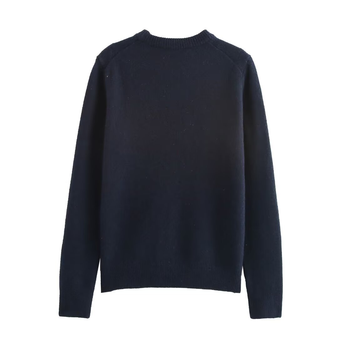 Casual Simple Round Neck Pullover Long Sleeve Sweater