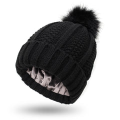 Woolen Cap Knitted Protection Hairstyle Silky Stretch Satin Knitted Hat