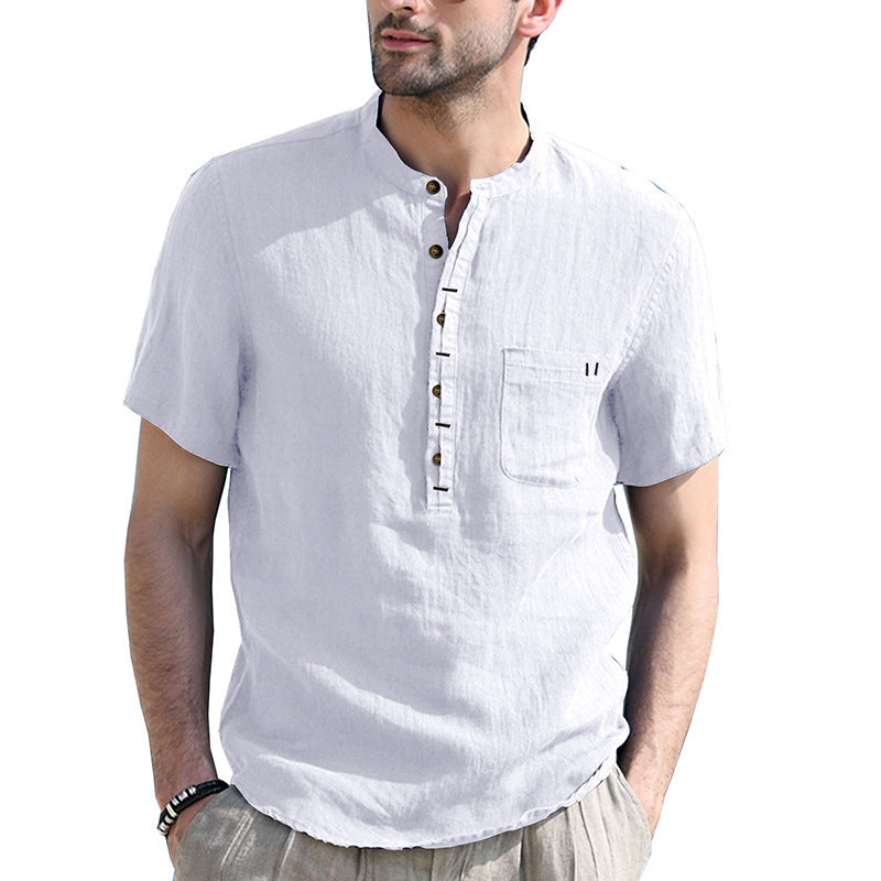 Men's Fashion Casual Solid Color Short-sleeved Shirt