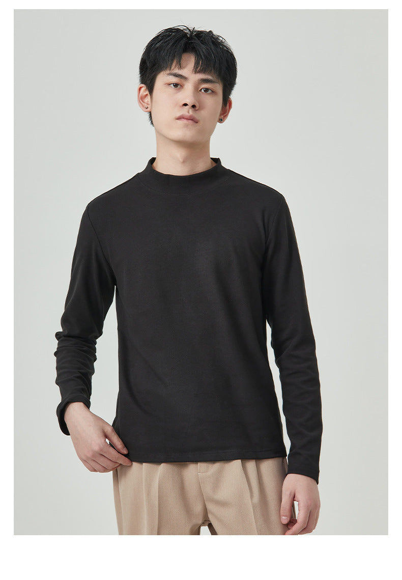 Autumn And Winter Men's High Quality Dralon Half-high Collar Long Sleeves T-shirt