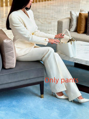 Solid Color Single-breasted Blazer & High-waisted Pants Set