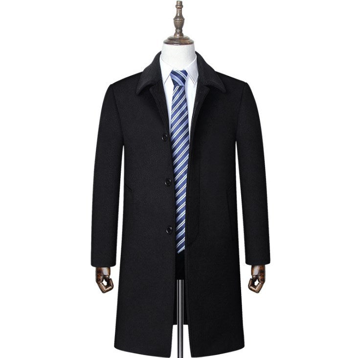 Middle-aged men's coat long men's large fur collar plus velvet quilted thick wool windbreaker