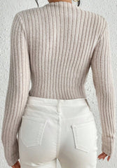 Women's Ribbed Mock Neck Knit Jumpsuit Long Sleeve Slim Casual Jumpsuit, High Neck Ribbed Knit Long Sleeve Women's Bodysuit For Spring And Autumn, Versatile Casual Jumpsuit.