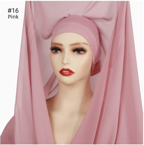Lazy Chiffon Convenient Headscarf Magnetic Buckle Fixed Anti-drop Solid Color