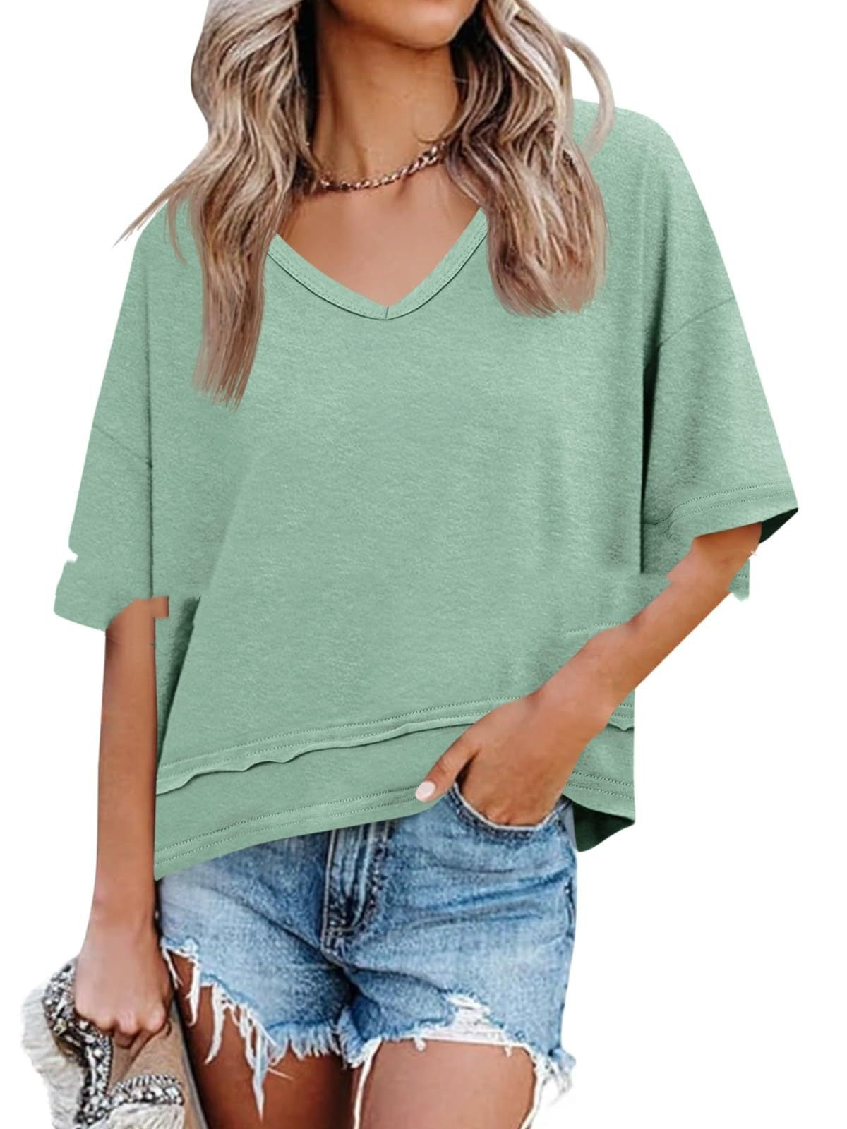Casual Dignified Sense Of Design Solid Color Short Sleeve