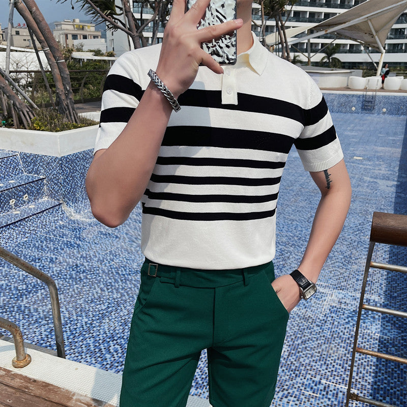 Men's Slim Fit Lapel Knitwear Sweater T-shirt