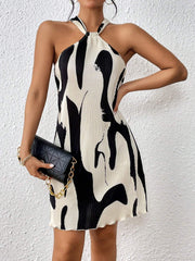 Women's Elegant Vacation Casual Backto School Pleated Halter Mini Dress