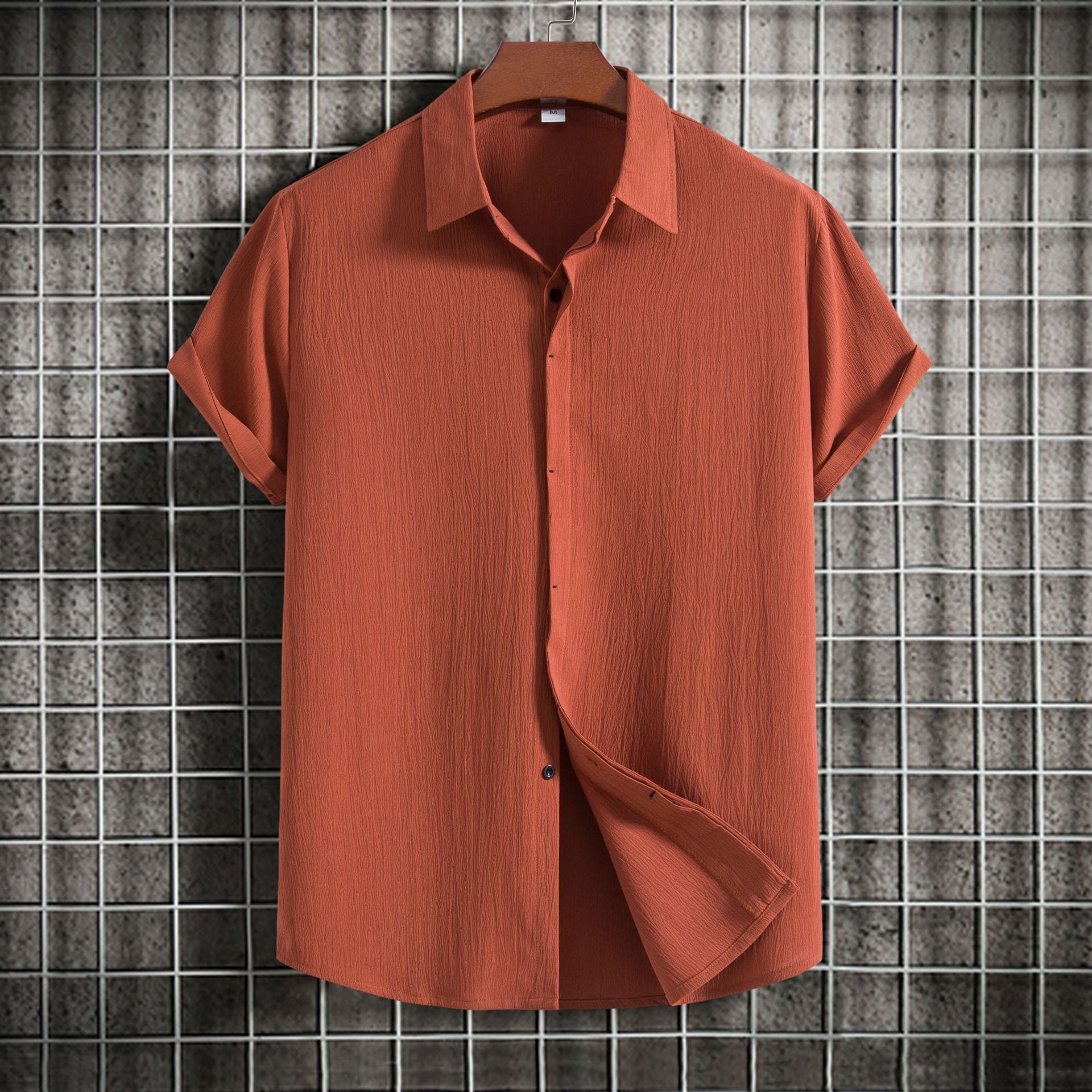 Summer New Men's Short-sleeved Shirt Loose Solid Color Buttons Short Sleeve