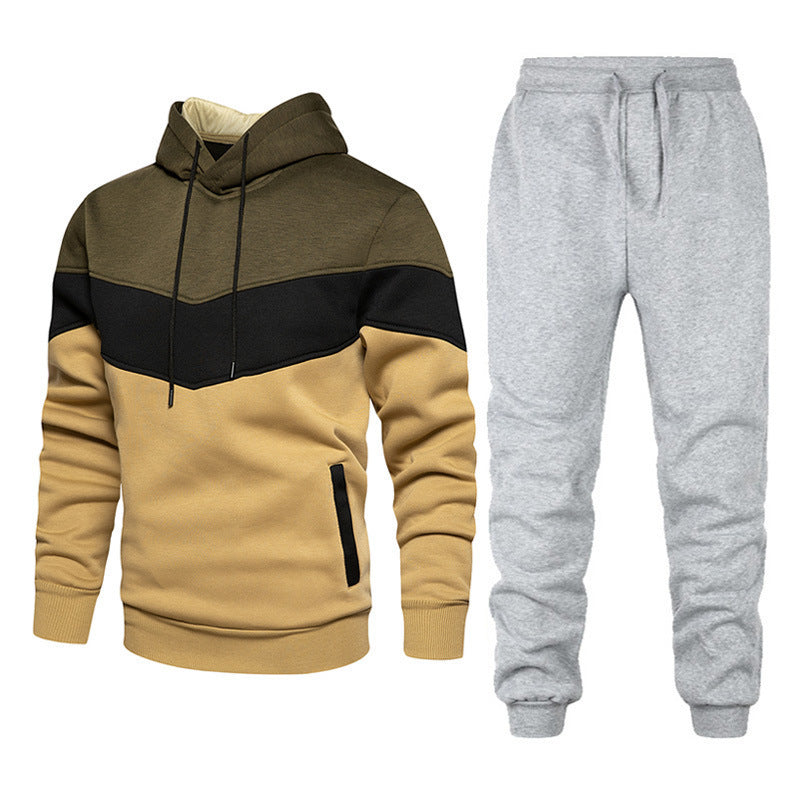 Fashion Colorblock Stitching Suit Hooded Running Outdoors Sports Cross-border Suit Men's Sweater