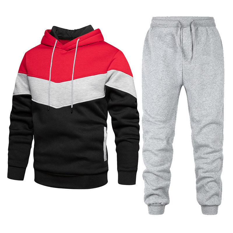 Fashion Colorblock Stitching Suit Hooded Running Outdoors Sports Cross-border Suit Men's Sweater
