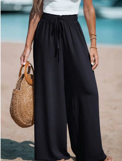 Women's Drawstring Loose Casual Wide-leg Trousers