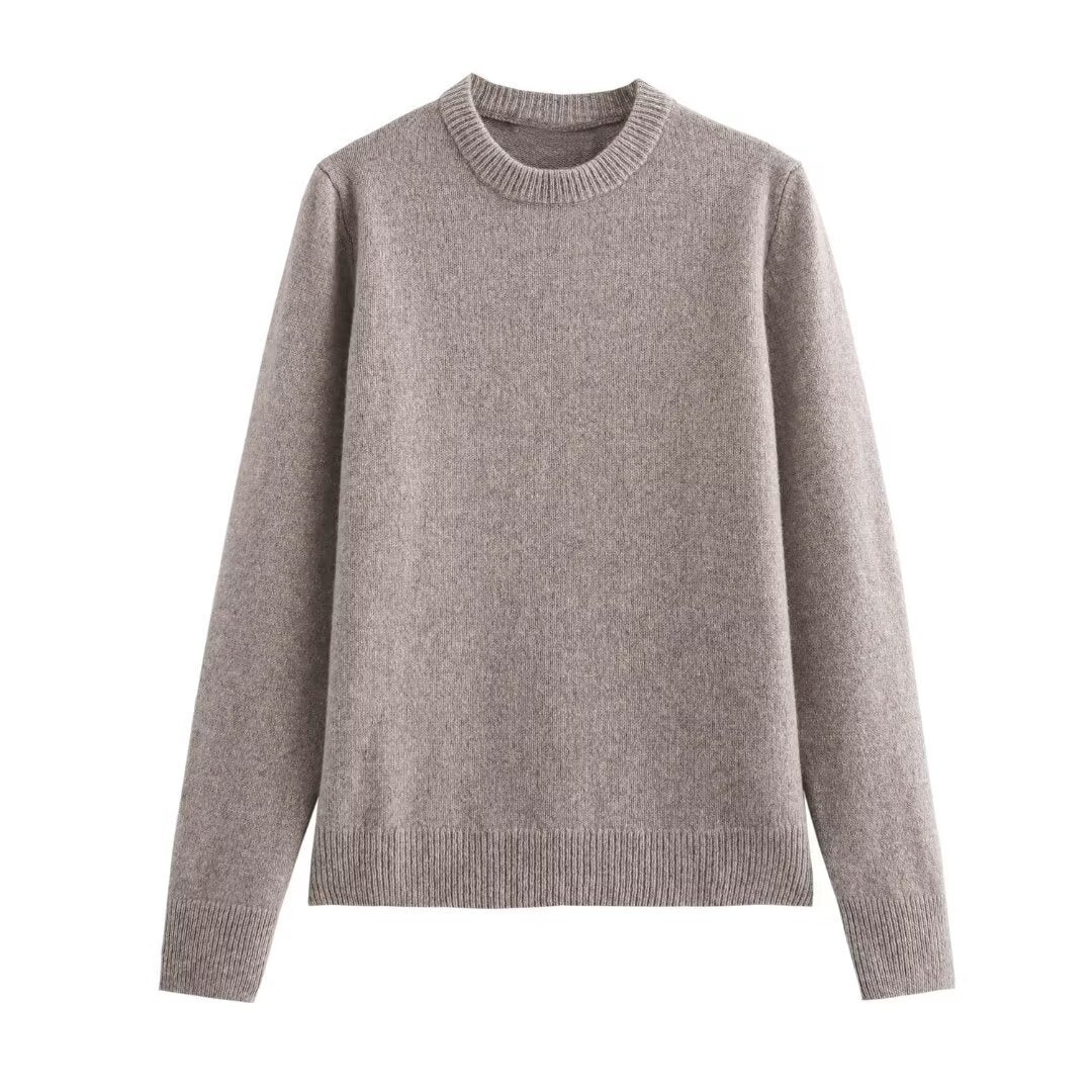 Casual Simple Round Neck Pullover Long Sleeve Sweater