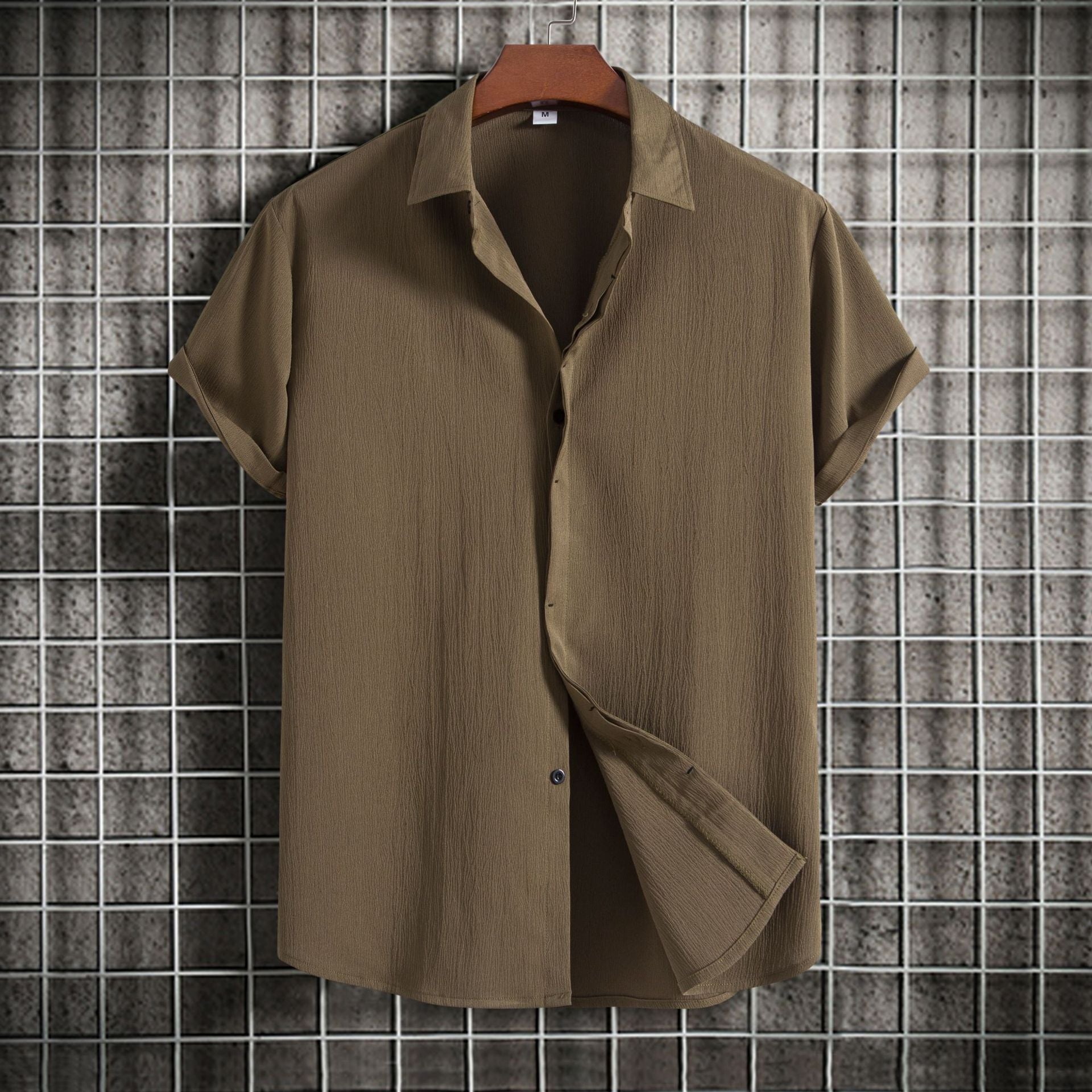 Summer New Men's Short-sleeved Shirt Loose Solid Color Buttons Short Sleeve