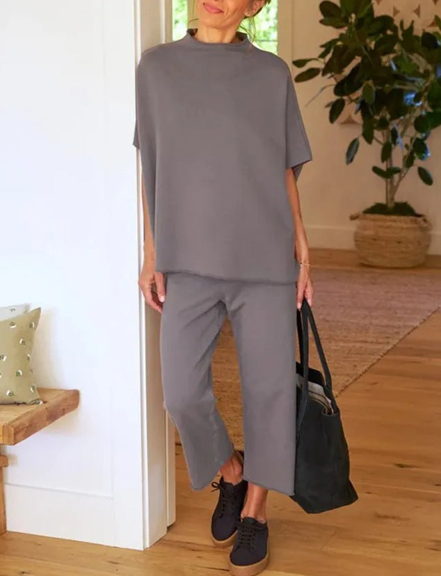 Casual Dolman Sleeve Pullover Wide Leg Pants Suit