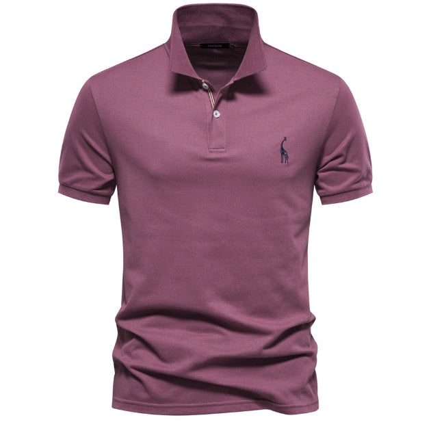 Deer Embroidered Men's T-shirt Solid Color Polo Collar Basic Style Short-sleeved Shirt Men