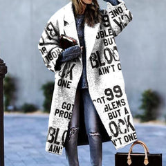 Colorblock Plaid Long Sleeve Lapel Jacket Print Dragon And Phoenix Woolen Coat