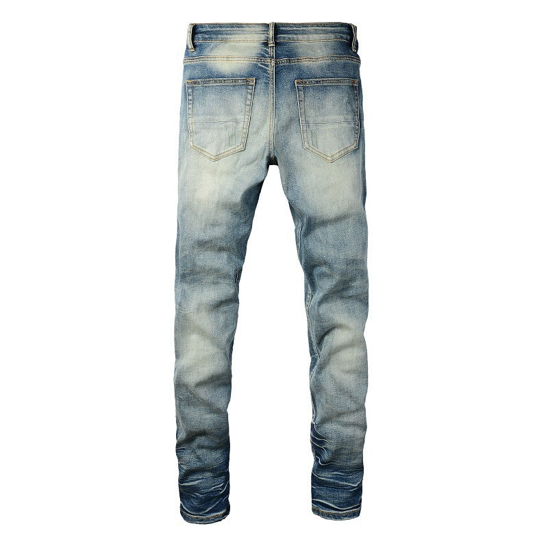Ripped Color Patch Jeans Retro