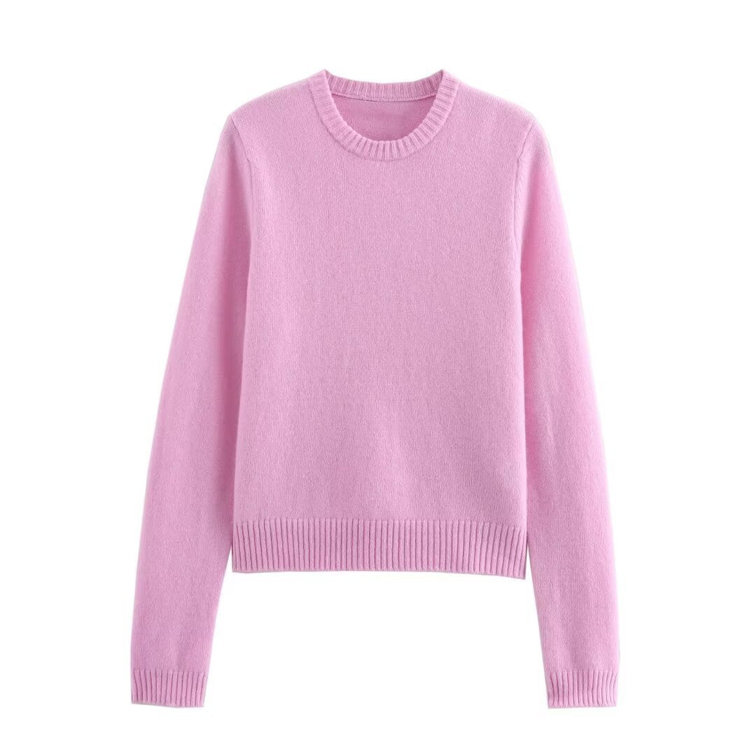 Casual Simple Round Neck Pullover Long Sleeve Sweater