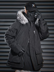 Mechanical Style Big Fur Collar Hooded Casual With Big Pockets Cotton-padded Jacket