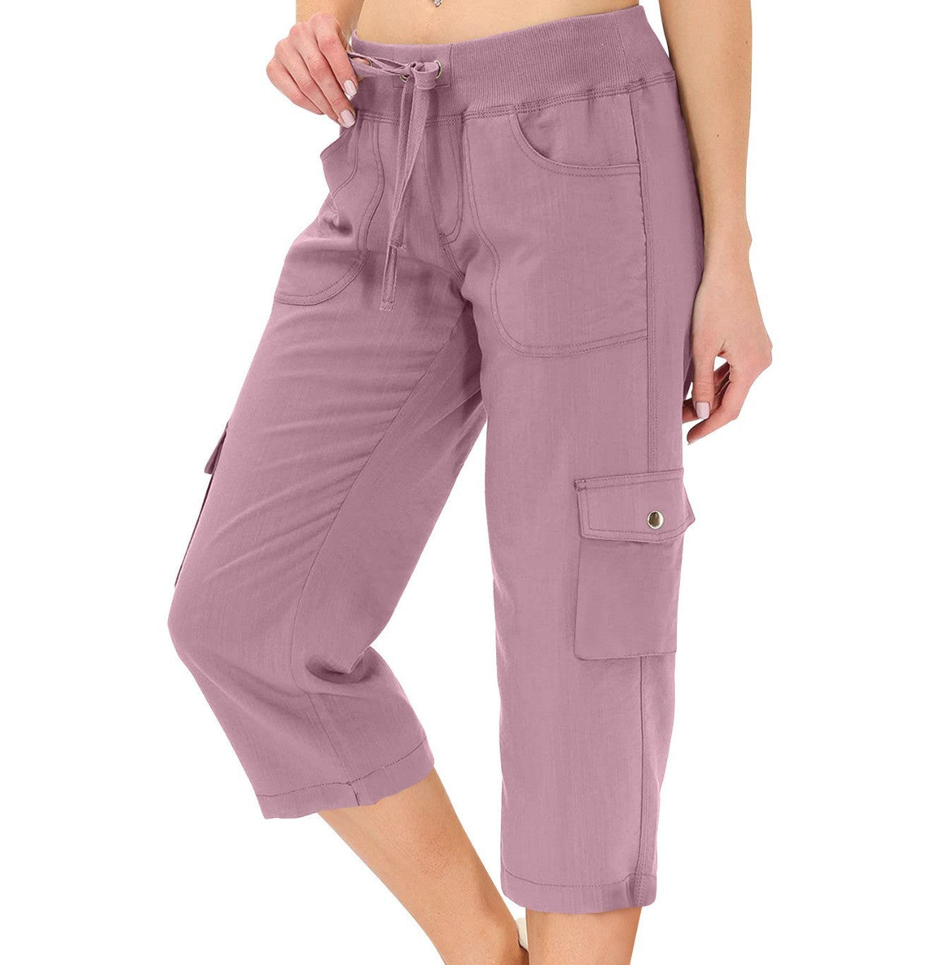 Women's Solid Color Drawstring Fitness Running Cropped Pants