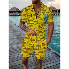 Men's Sportswear Duck Panda 3D Printing Short Sleeve Zipper Two-piece Set