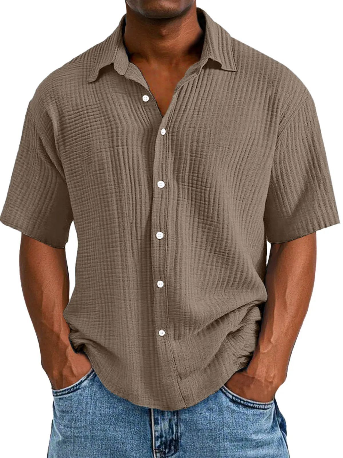 Spring And Summer Men's Short-sleeve Lapel Shirt Double Layer Champray