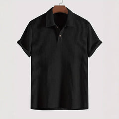 Men's Coat Lapel Rhombus Knit Casual Loose Short Sleeve Shirt