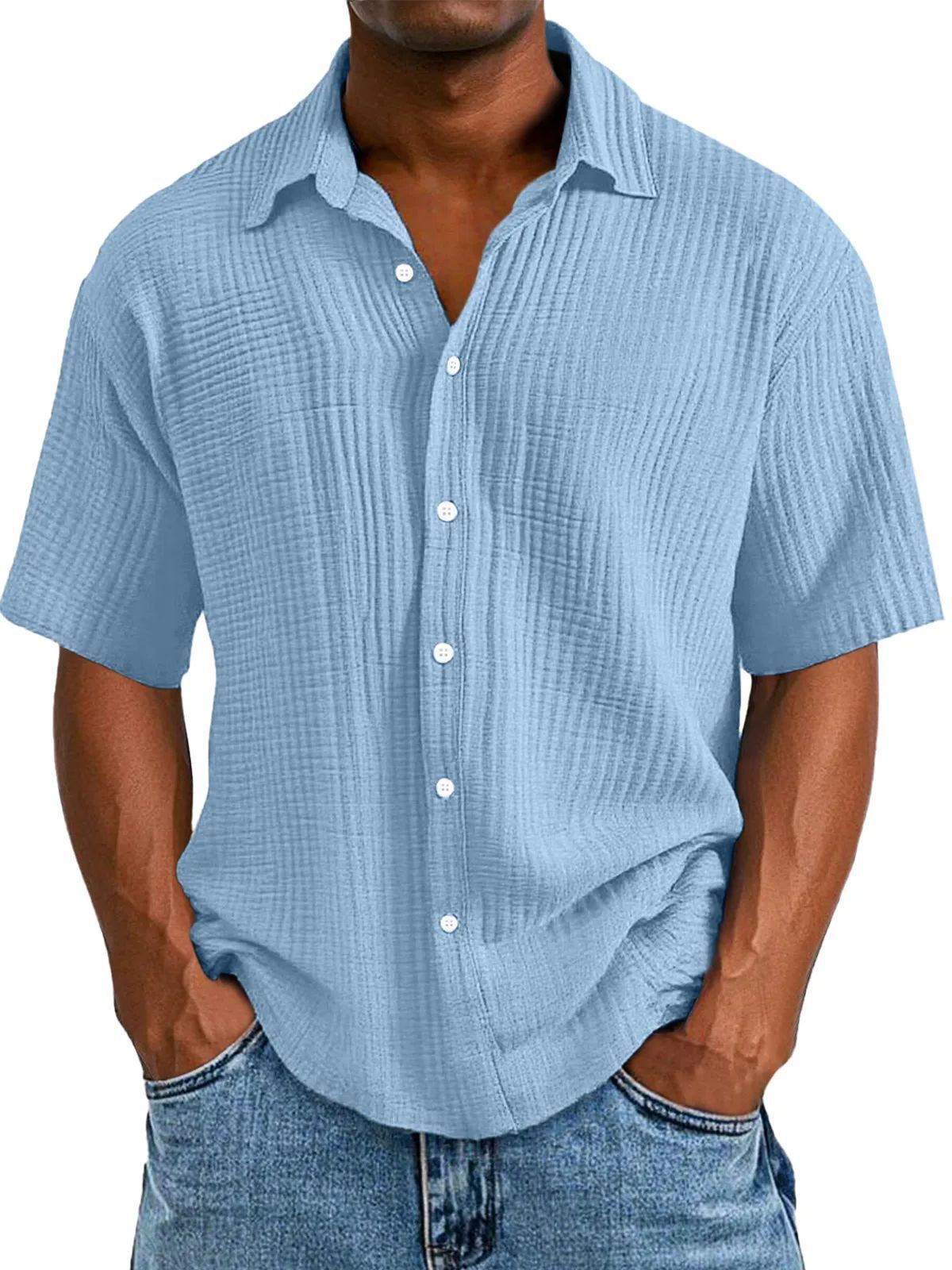 Spring And Summer Men's Short-sleeve Lapel Shirt Double Layer Champray