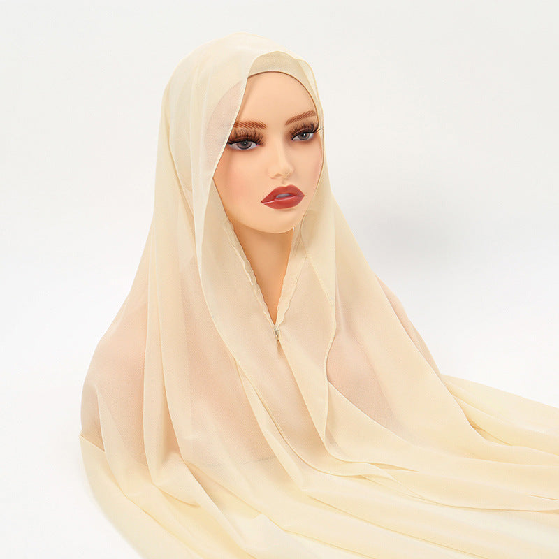 Lazy Chiffon Convenient Headscarf Magnetic Buckle Fixed Anti-drop Solid Color