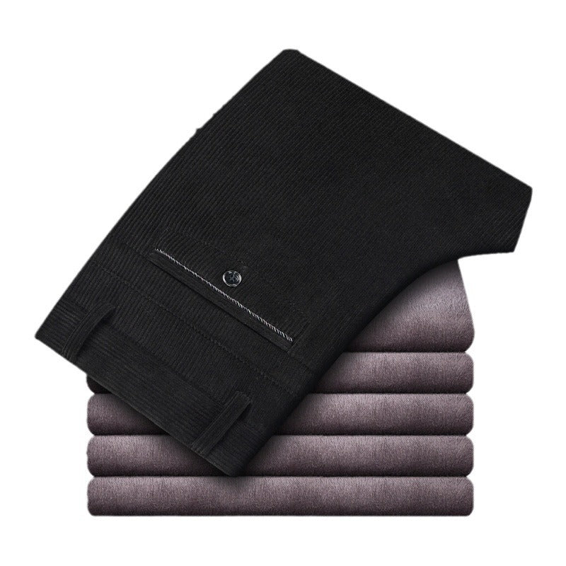 Fleece-lined Thick Corduroy Men's Pants Middle-aged High Waist Warm