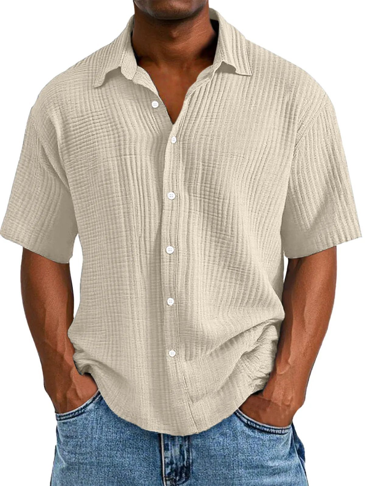 Spring And Summer Men's Short-sleeve Lapel Shirt Double Layer Champray