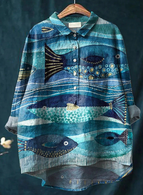 European And American Long Sleeve Shirt 5 Button Cardigan Hawaiian Style Shirt