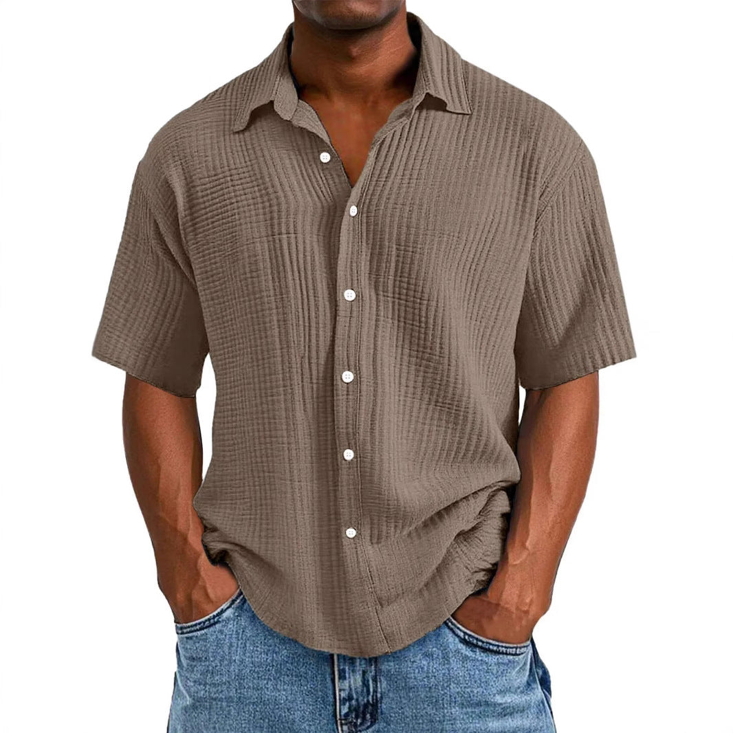 Spring And Summer Men's Short-sleeve Lapel Shirt Double Layer Champray