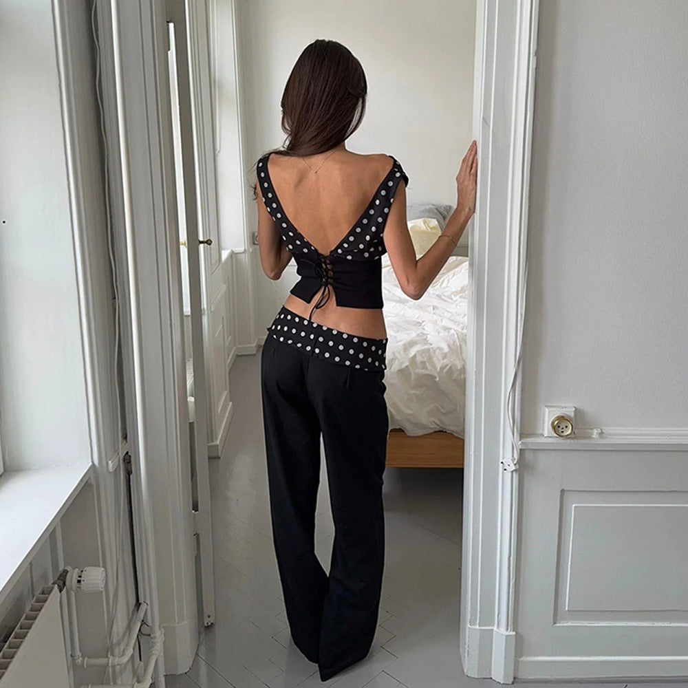 Slim-fitting Patchwork High Waist Straight Pants