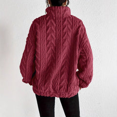 Double-sided Plush Latte Art Casual Zipper Pullover Top