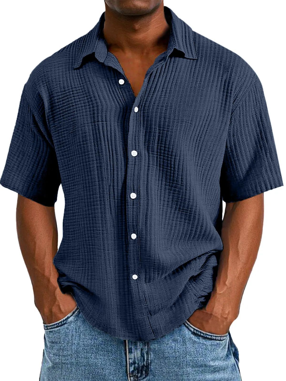 Spring And Summer Men's Short-sleeve Lapel Shirt Double Layer Champray