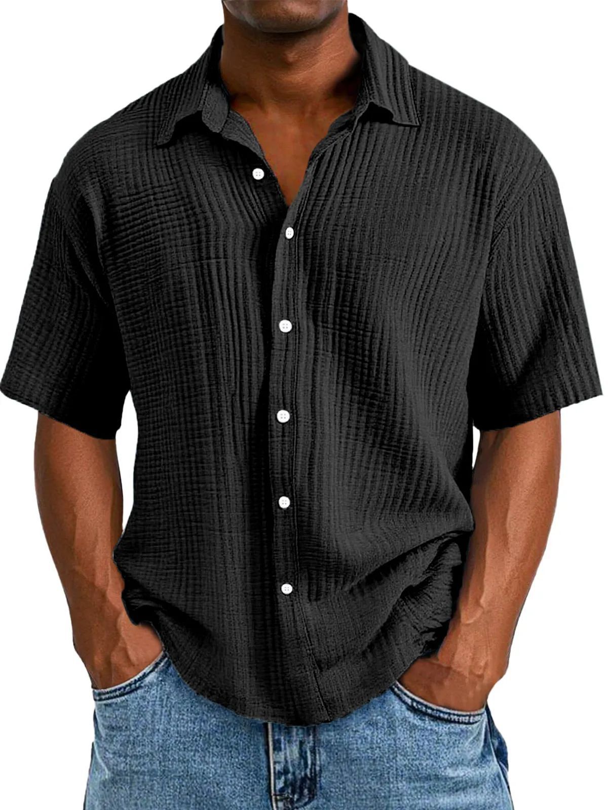Spring And Summer Men's Short-sleeve Lapel Shirt Double Layer Champray