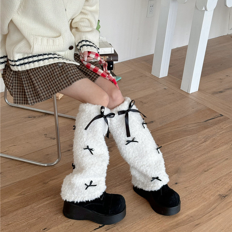 Lamb Wool Bow Foot Sock Thick Warm